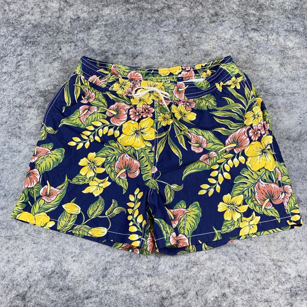 Polo Ralph Lauren Swim Trunks Men's XXL Navy Yellow Hibiscus Hawaiian Pocket